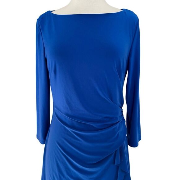Lauren Ralph Lauren Cobalt Blue Stretchy Cocktail Dress Long Sleeve Size 12 - Picture 5 of 8